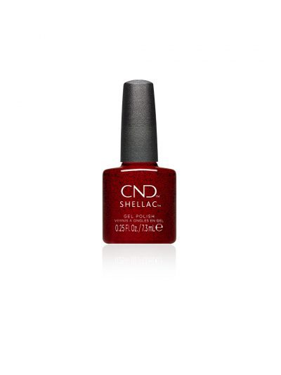 CND Shellac Needles & Red – vampy rood met zwarte flakes #453