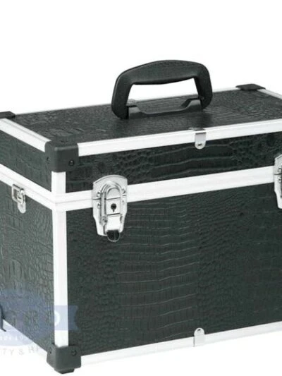 Sibel Koffer Compact Met Bovenklep Zwarte Krokki Met Opzethoeken