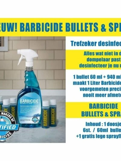 Barbicide Desinfectiebullets 6 stuks à 60ml + (Lege) Sprayflacon